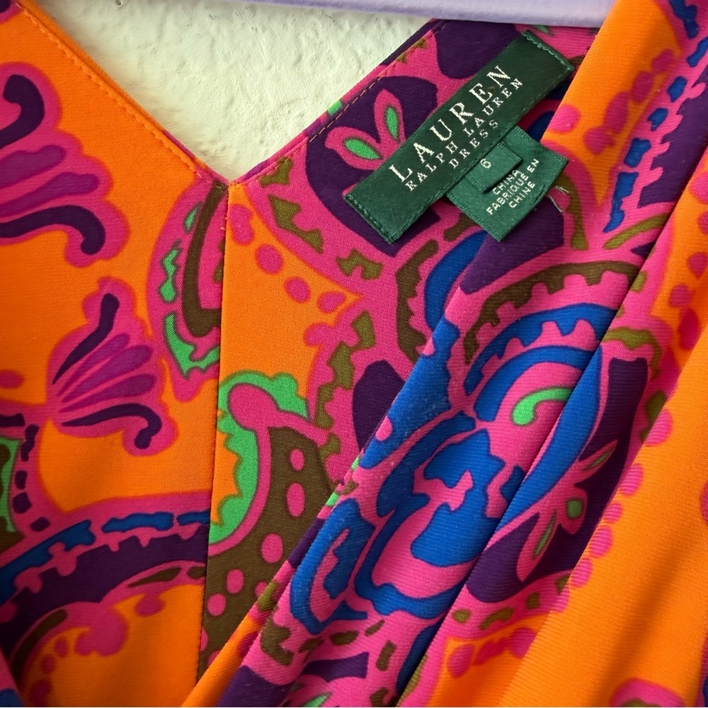 Lauren Ralph Lauren Vintage Paisley Patterned Faux Wrap Sleeveless Midi Dress - Picture 3 of 14